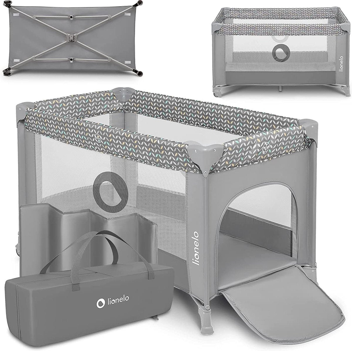 Lionelo Campingbedje 3 in 1 - baby bed inklapbare box reisbedje - 60x120 cm - 0-36 maanden tot 15 kg - met comfort matras - zij-ingang met rits - wielen - transporttas - stefi babybed babybox ledikant