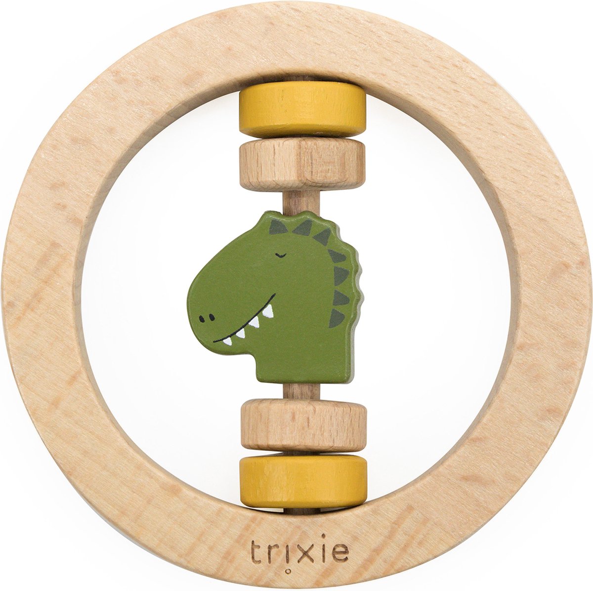Trixie houten ronde rammelaar - mr. dino - eerste speelgoed baby - kraamcadeau - voor jongens meisjes