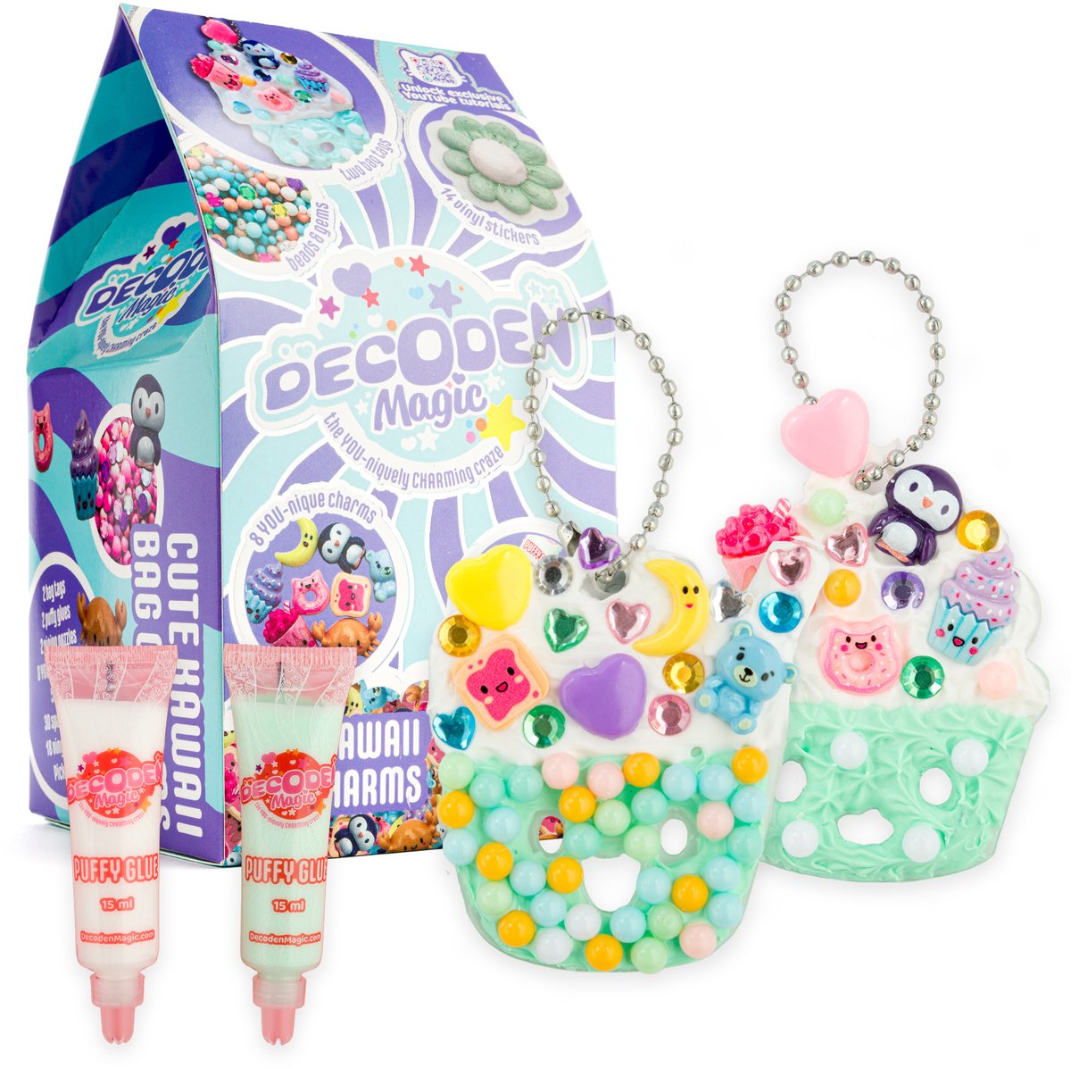 Gear2Play Decoden magic - mini: cute kawaii - tashanger knutselset - puffylijm, kralen en bedels
