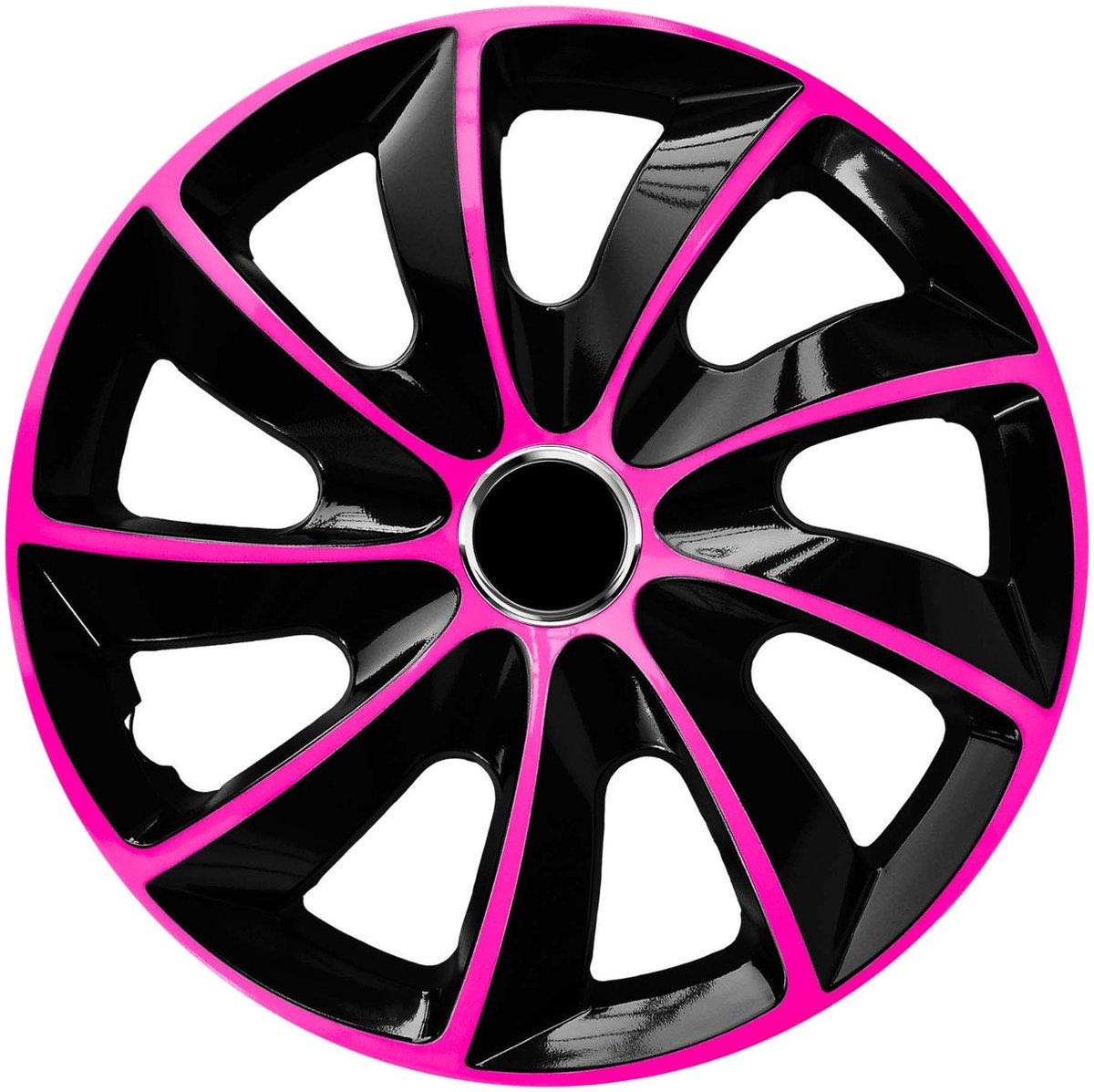 NRM stig extra wieldoppen 14 - roze zwart - set van 4 stuks - abs kunststof