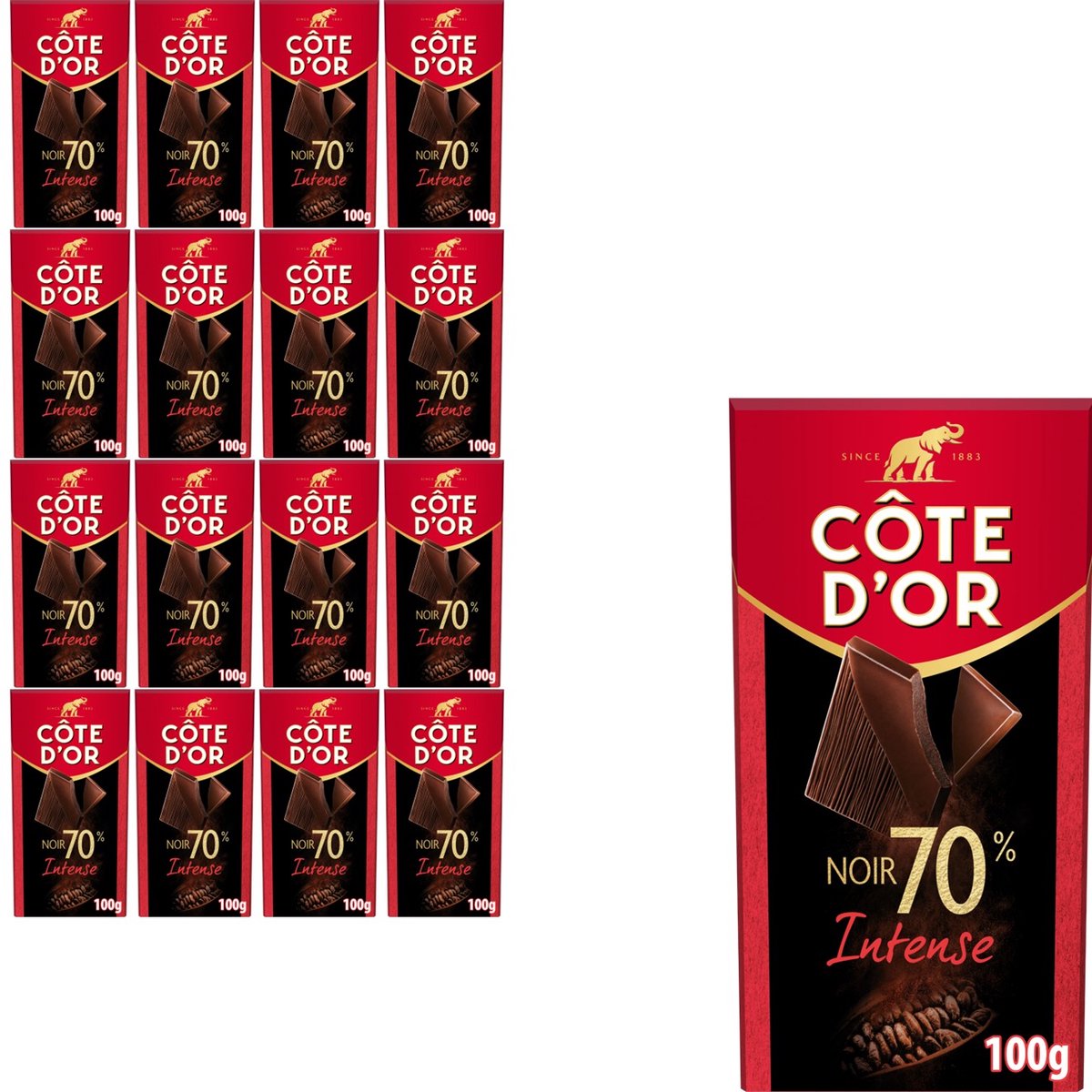 Côte D'Or chocoladereep puur intense 70% 16 x 100g - chocolade tabletten - cadeau vrouwen of mannen verjaardag - voorraad