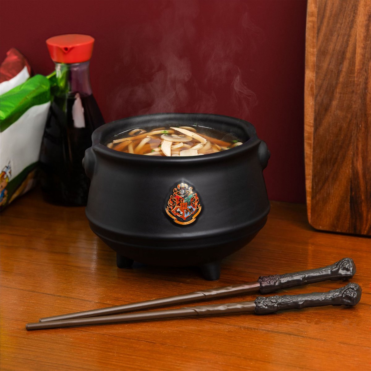 Paladone Harry potter cauldron ramen set – officieel gelicentieerde keramische kom met toverstaf‑eetstokjes-
