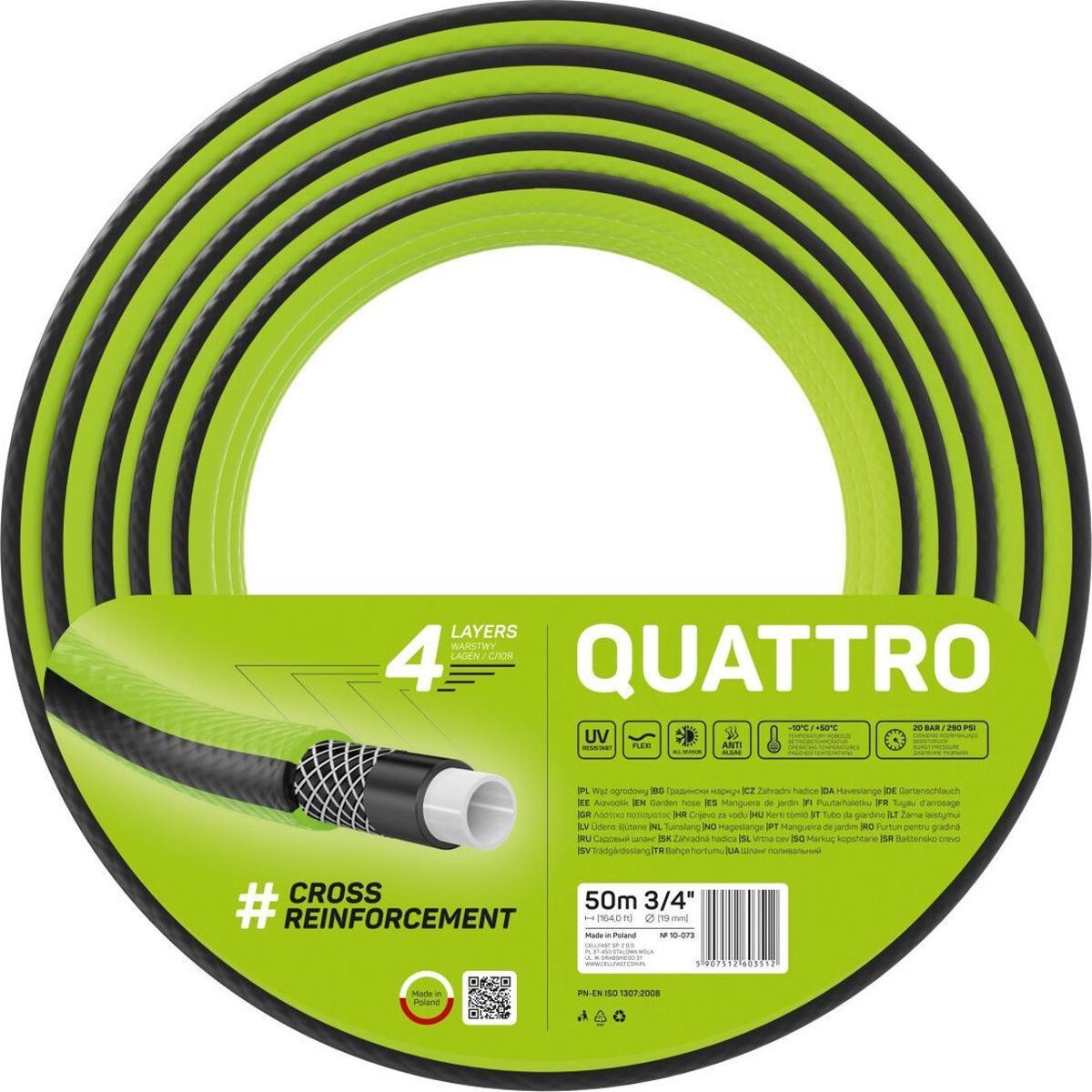 Cellfast Tuinslang quattro 3 4 - 50m 4 lagen gevlochten kruisen