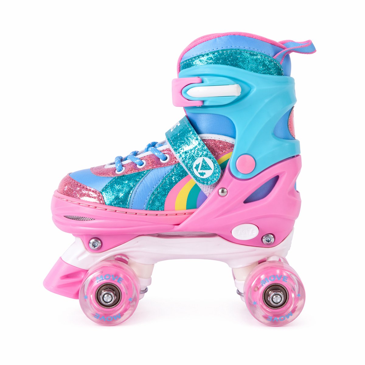 Move Rolschaatsen - quad rainbow adjustable xs 26-29 - wit roze blauw - lichtgevende wielen - verstelbaar maat 26 tot 29