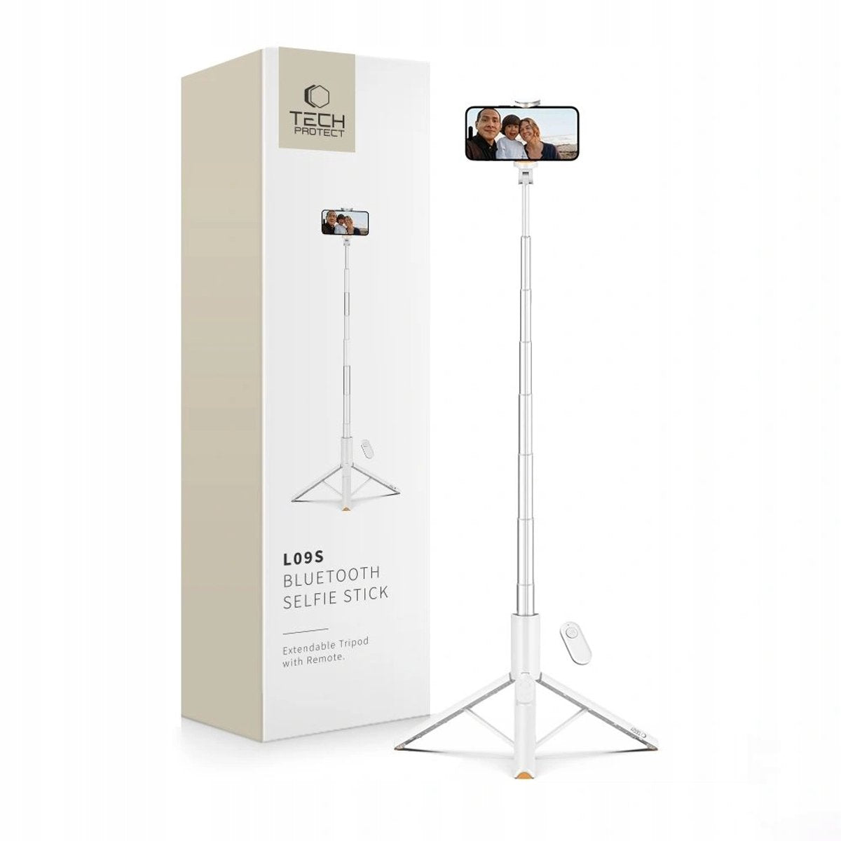 Tech-Protect l09s selfie stick statief wit - bluetooth afstandsbediening