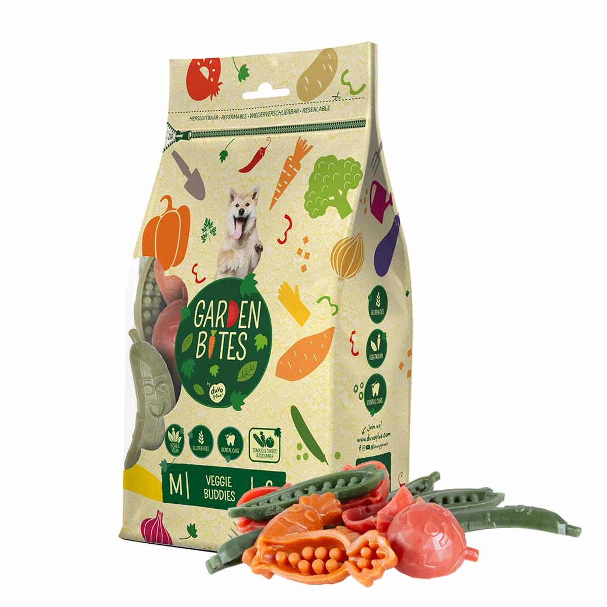 Garden Bites Duvoplus - veggie buddies hondensnacks - hondensnoepjes - vegetarisch glutenvrij - medium 6st