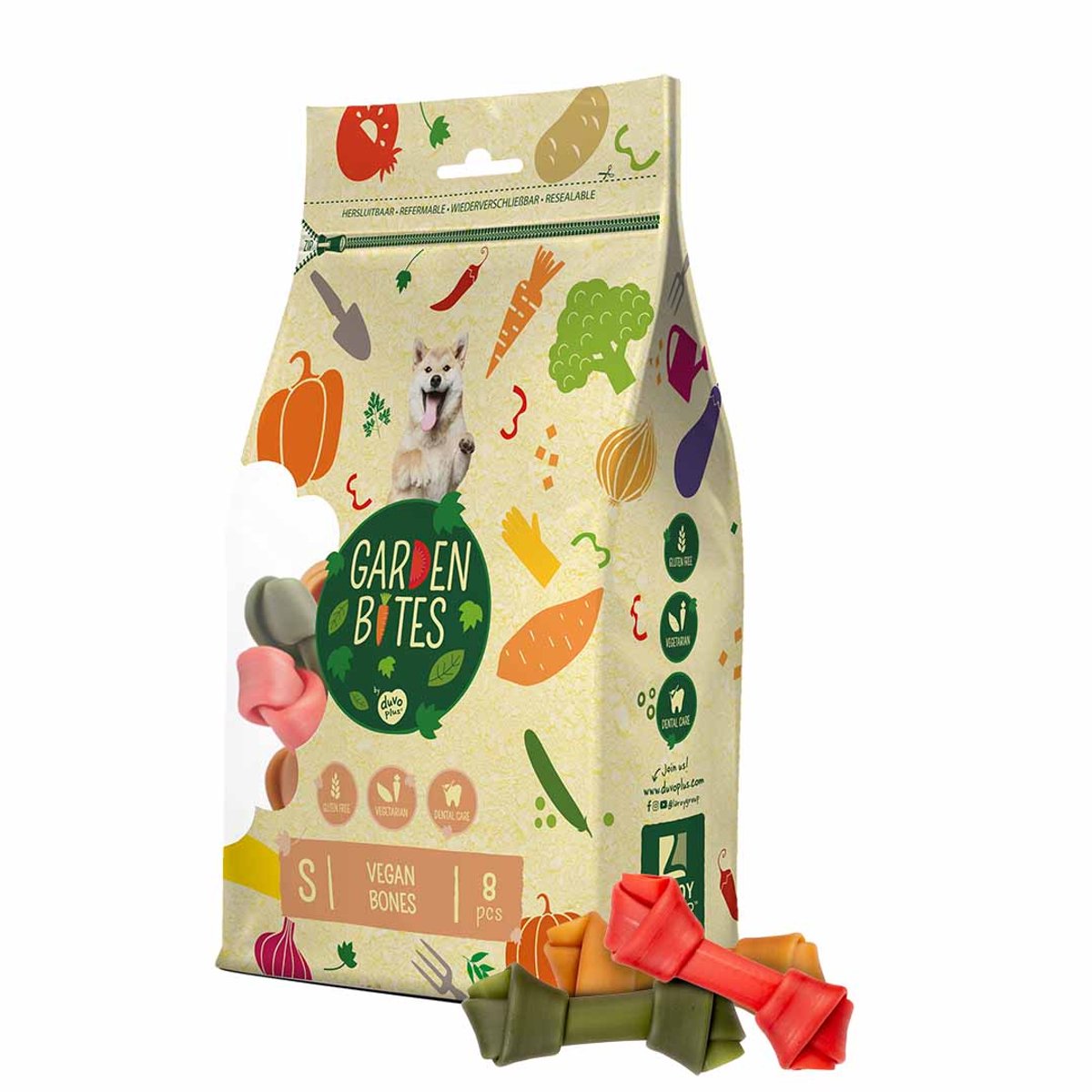 Garden Bites Duvoplus - vegan bones hondensnacks - hondensnoepjes - vegetarisch glutenvrij - small 8st