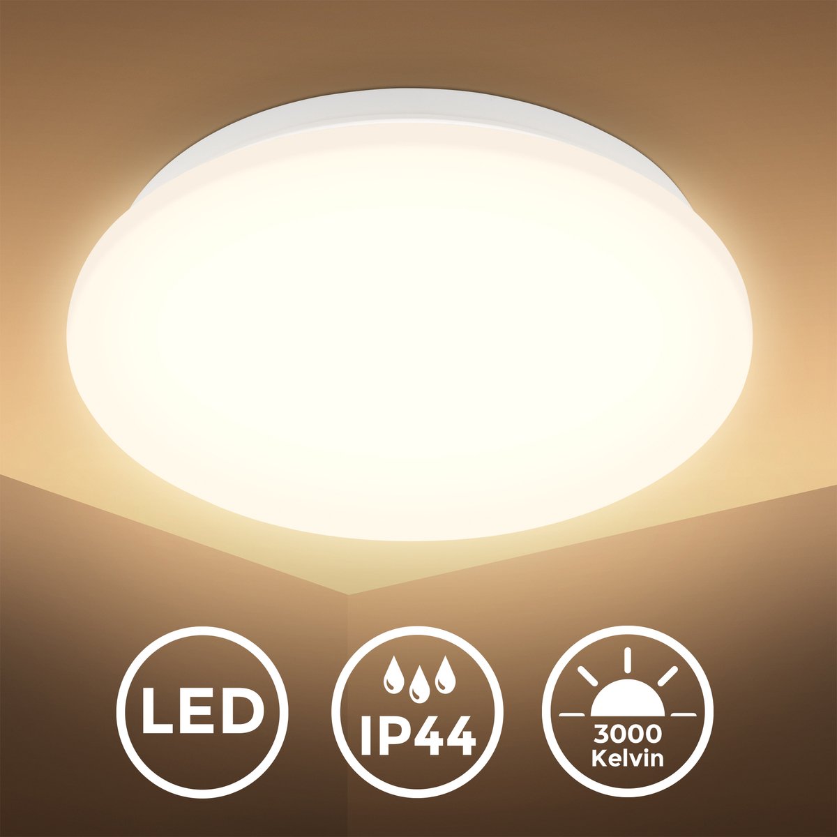 B.K.Licht - led plafondlamp met bewegingsmelder - badkamerverlichting - 27x6 cm (dxh) - wit