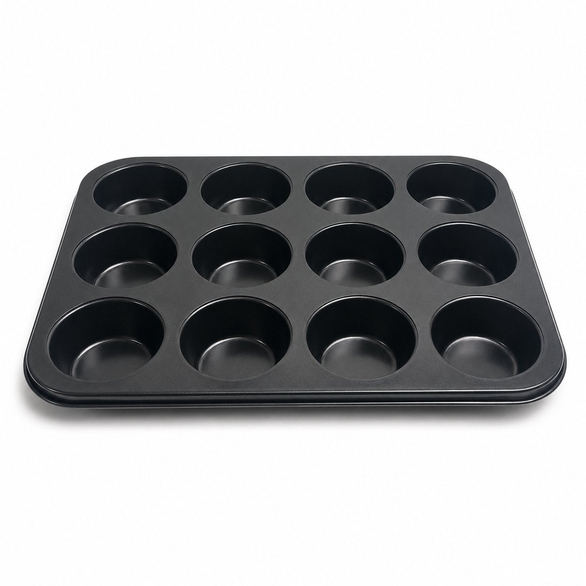 Merkloos Sans Marque Kozie muffinvorm voor 12 muffins – pfas-vrij – anti-aanbak bakvorm – cupcakevorm – metaal – antraciet