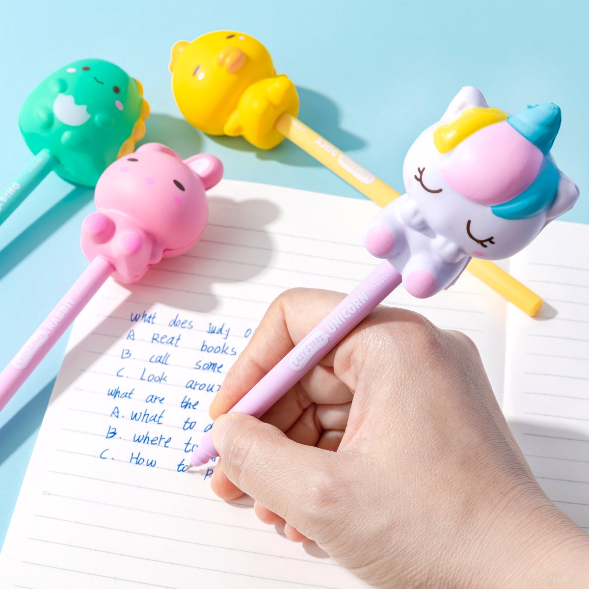 Lazy Stars eenhoorn + konijn squishy doll gel pen - 2 pcs
