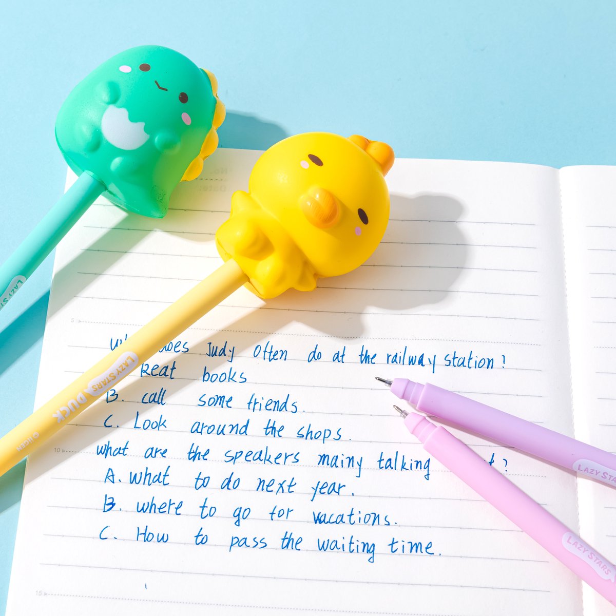 Lazy Stars dinosaurus + eend squishy doll gel pen - 2 pcs