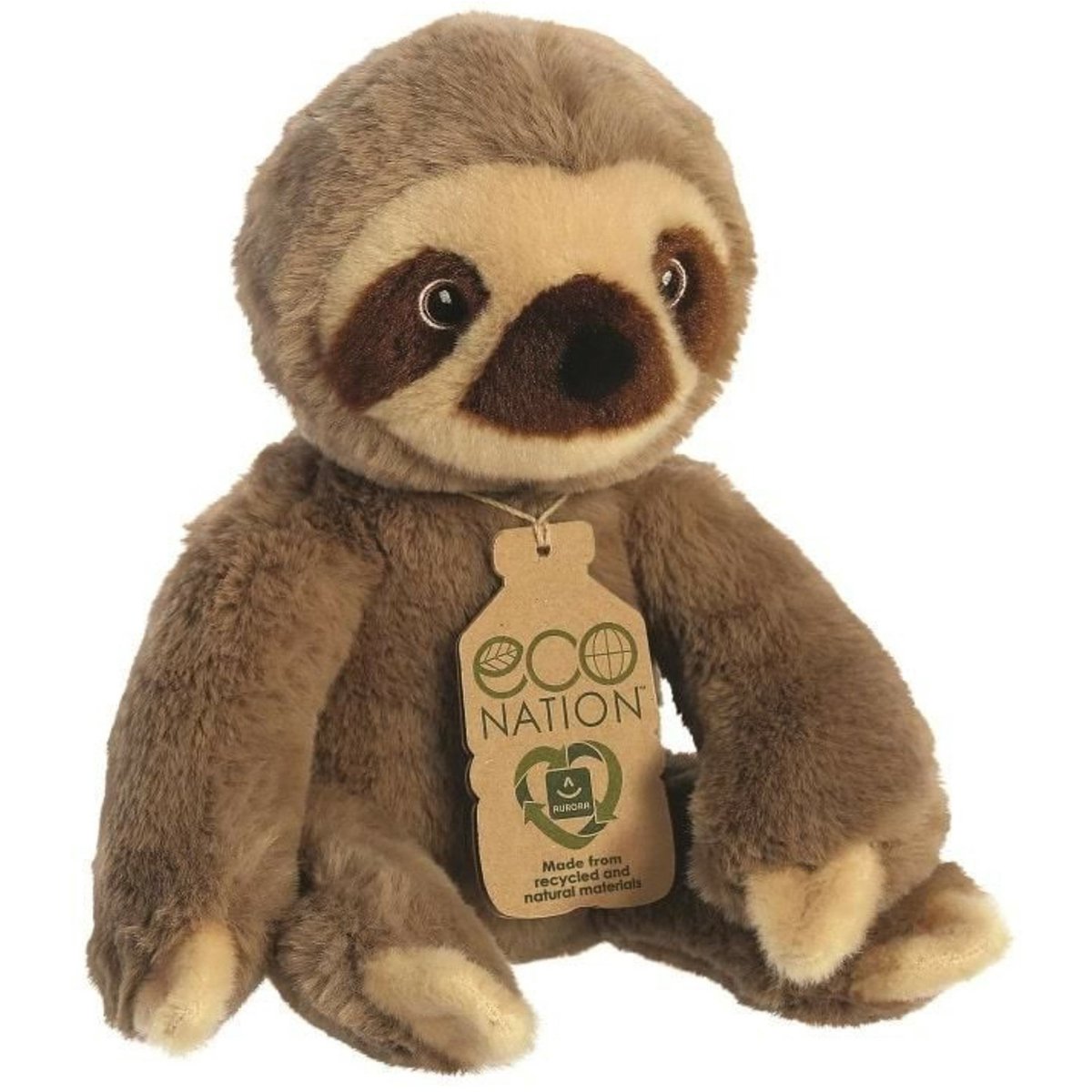 Aurora eco nation pluche knuffeldier luiaard - bruin - 24 cm - jungle dieren thema speelgoed