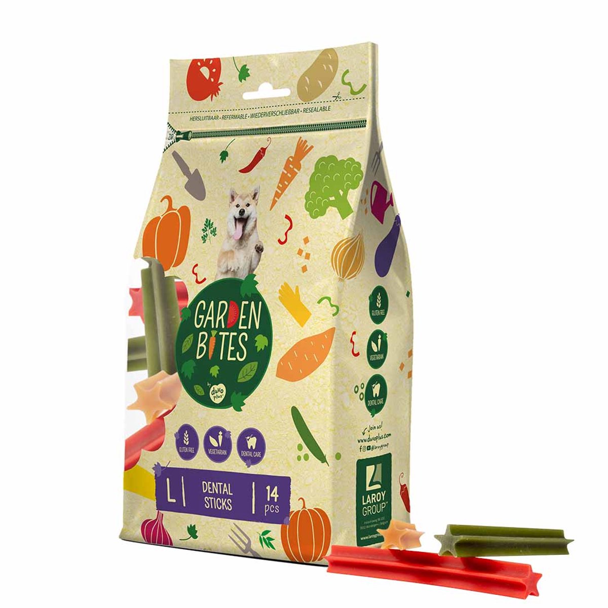 Garden Bites Duvoplus - dental sticks hondensnacks - hondensnoepjes - vegetarisch glutenvrij - large 14st
