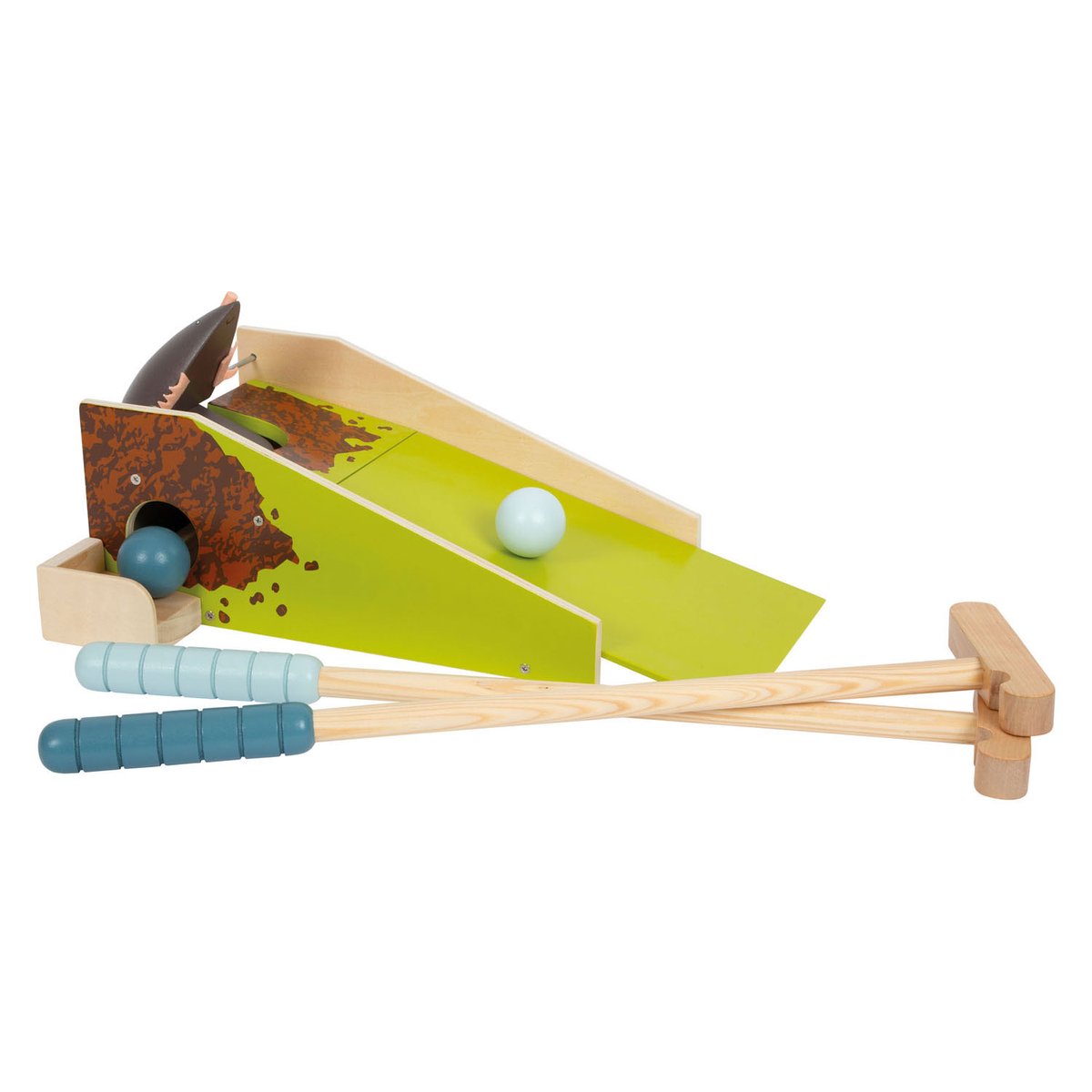 Small Foot houten minigolfset - kinderspel met mol thema, educatief speelgoed.