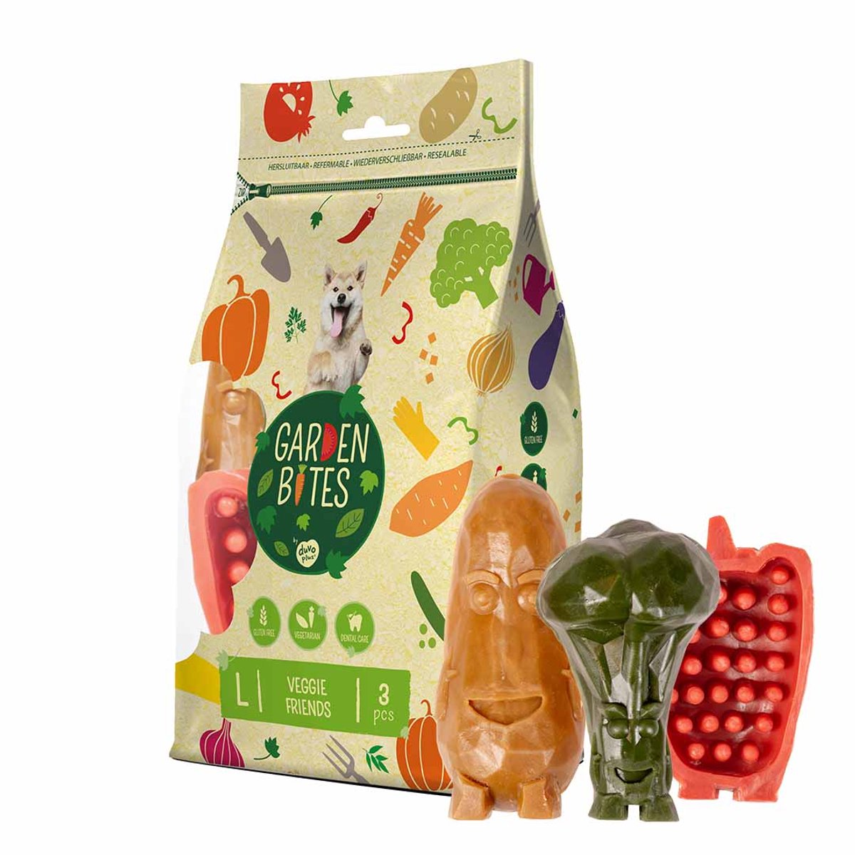 Garden Bites Duvoplus - veggie friends hondensnacks - hondensnoepjes - vegetarisch glutenvrij - large 3st