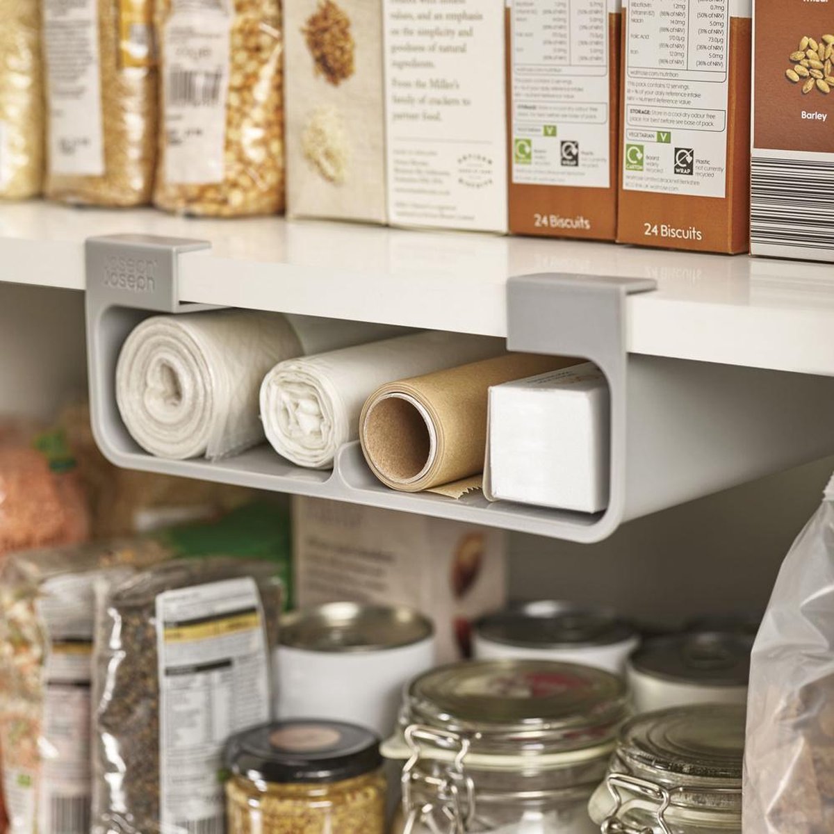 Joseph Joseph keukenkastorganizer voor aluminiumfolie, huishoudfolie, bakpapier en zakjes – ruimtebesparende houder - grijs - medium