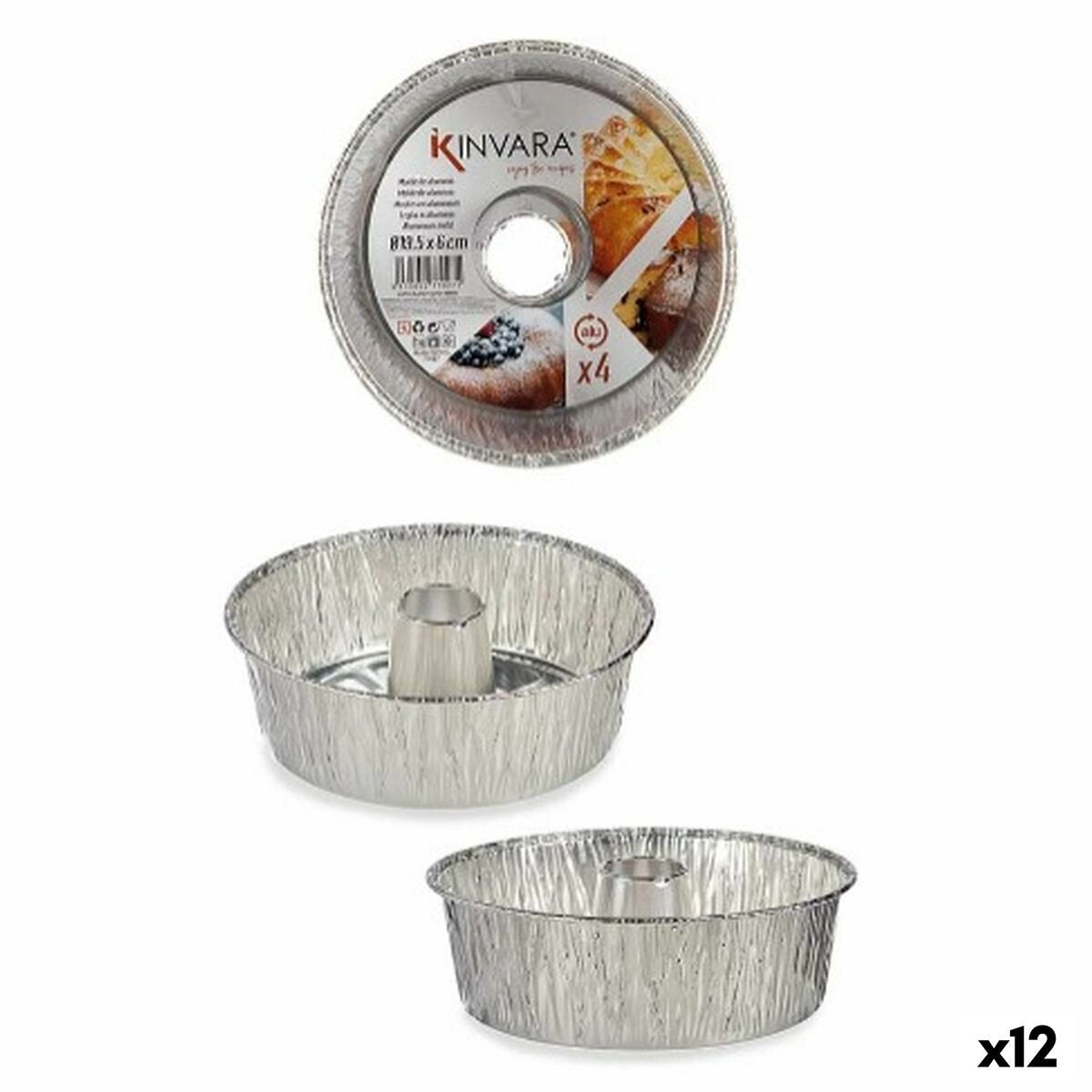 Kinvara Set met cakevormen 30286c zilverkleurig aluminium 19,5 x 19,5 x 6 cm 4 onderdelen (12 stuks)