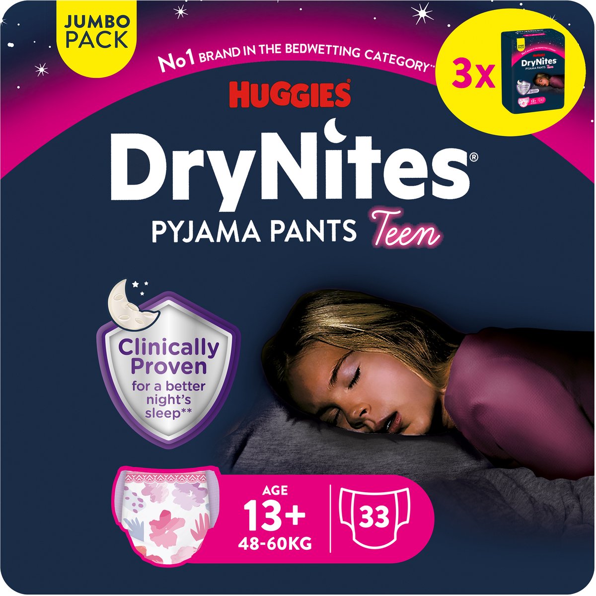 DryNites Huggies luierbroekjes - meisjes - 13+ jaar (48 - 60 kg) - 33 nachtbroekjes - jumbo pack