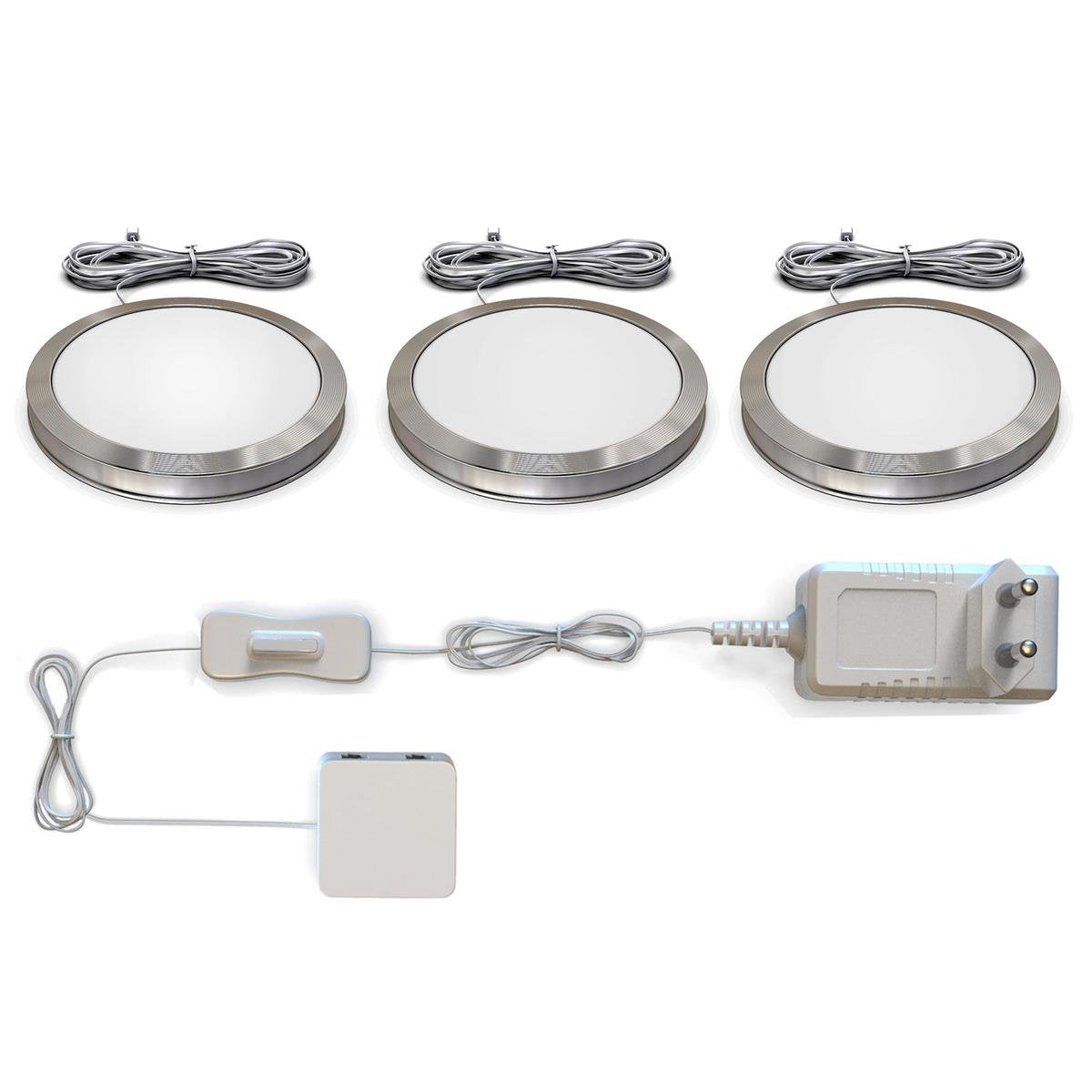 B.K.Licht - onderbouwverlichting - keukenverlichting - 3.000 k - 170 lm - ø5.9cm - zilverkleurig - set van 3