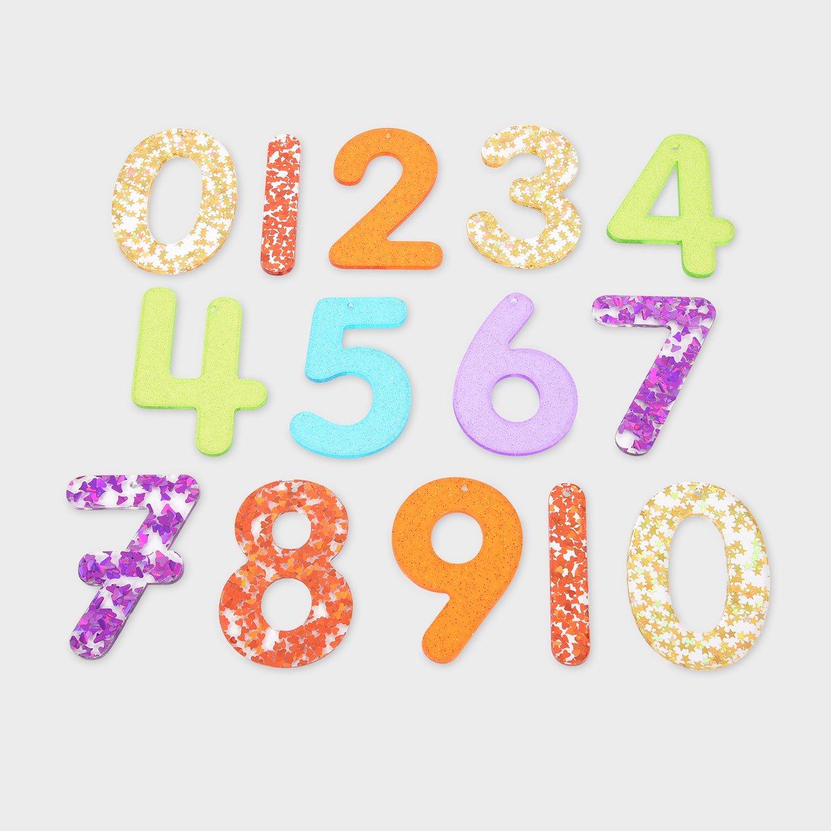 TickIT ® doorschijnende regenboog glitter nummers.
