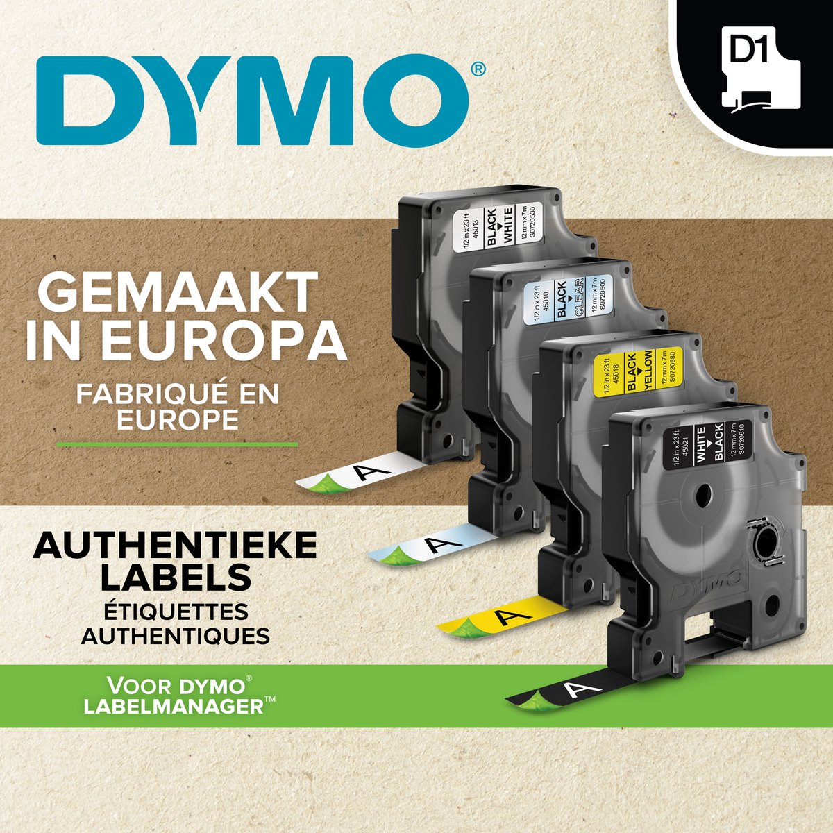 DYMO originele d1 duurzame polyester labels | zwarte tekst op wit label | 19 mm x 3,5 m | zelfklevende etiketten voor de labelmanager labelprinter | gemaakt in europa