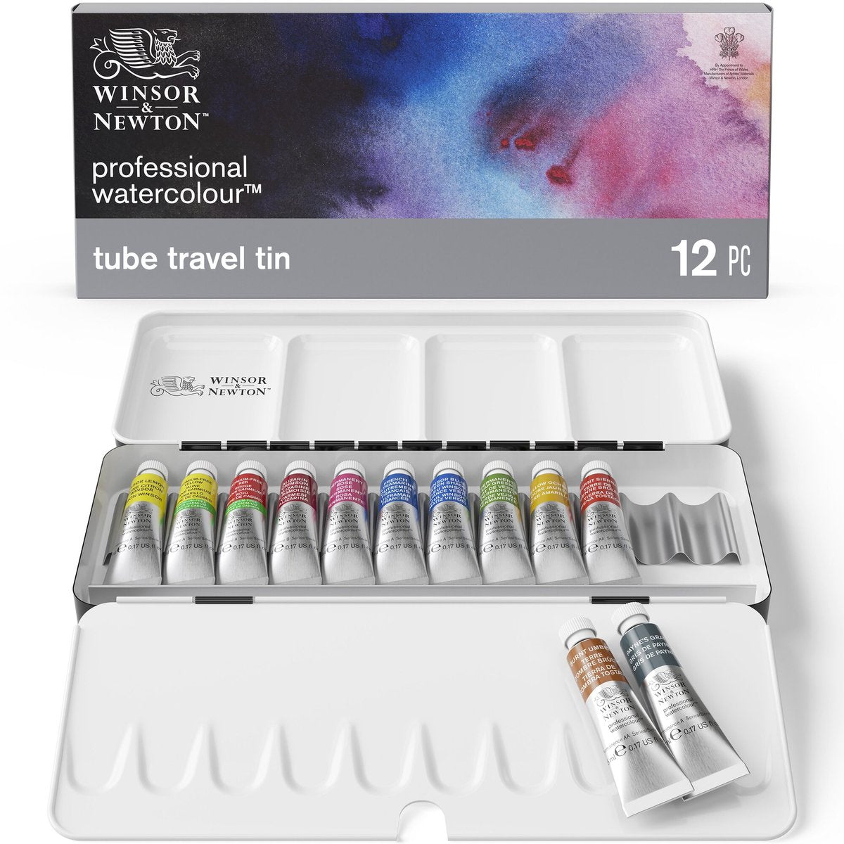 Winsor Newton professional water colour 12 tubes 5ml light weight metal box