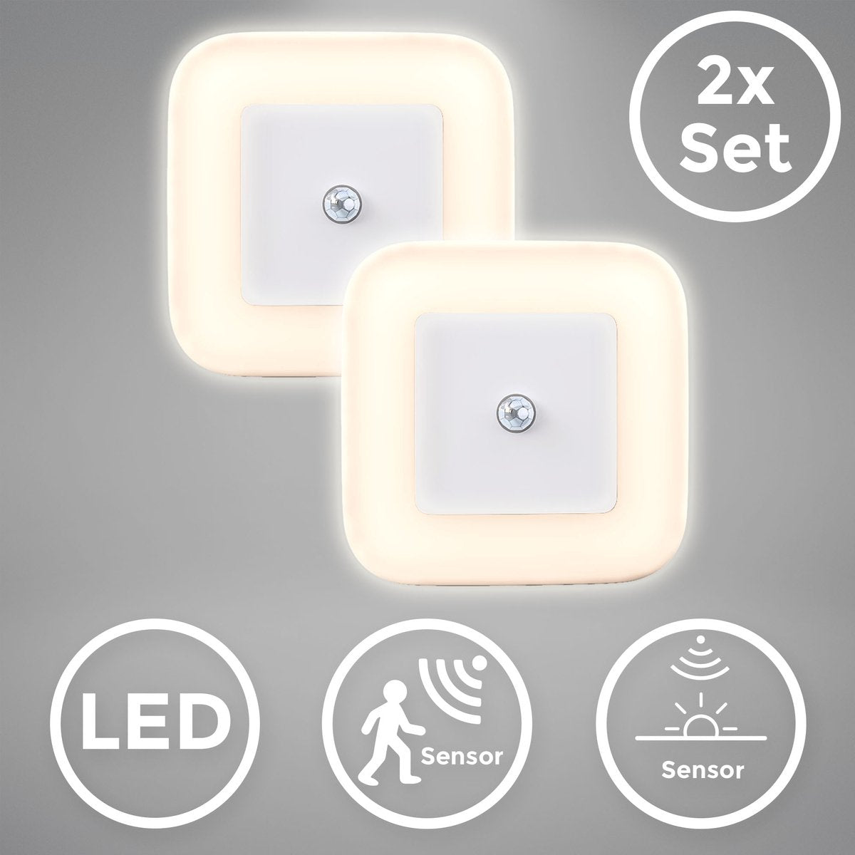 B.K.Licht - led stekkerlamp - set van 2 - nachtlampje met bewegingssensor - met stopcontact - wit