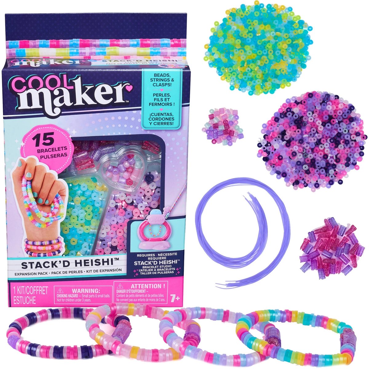 Cool Maker - stack'd heishi-uitbreidingspakket - knutselpakket voor het maken van armbanden met meer dan 1300 kralen, maakt tot 15 armbanden