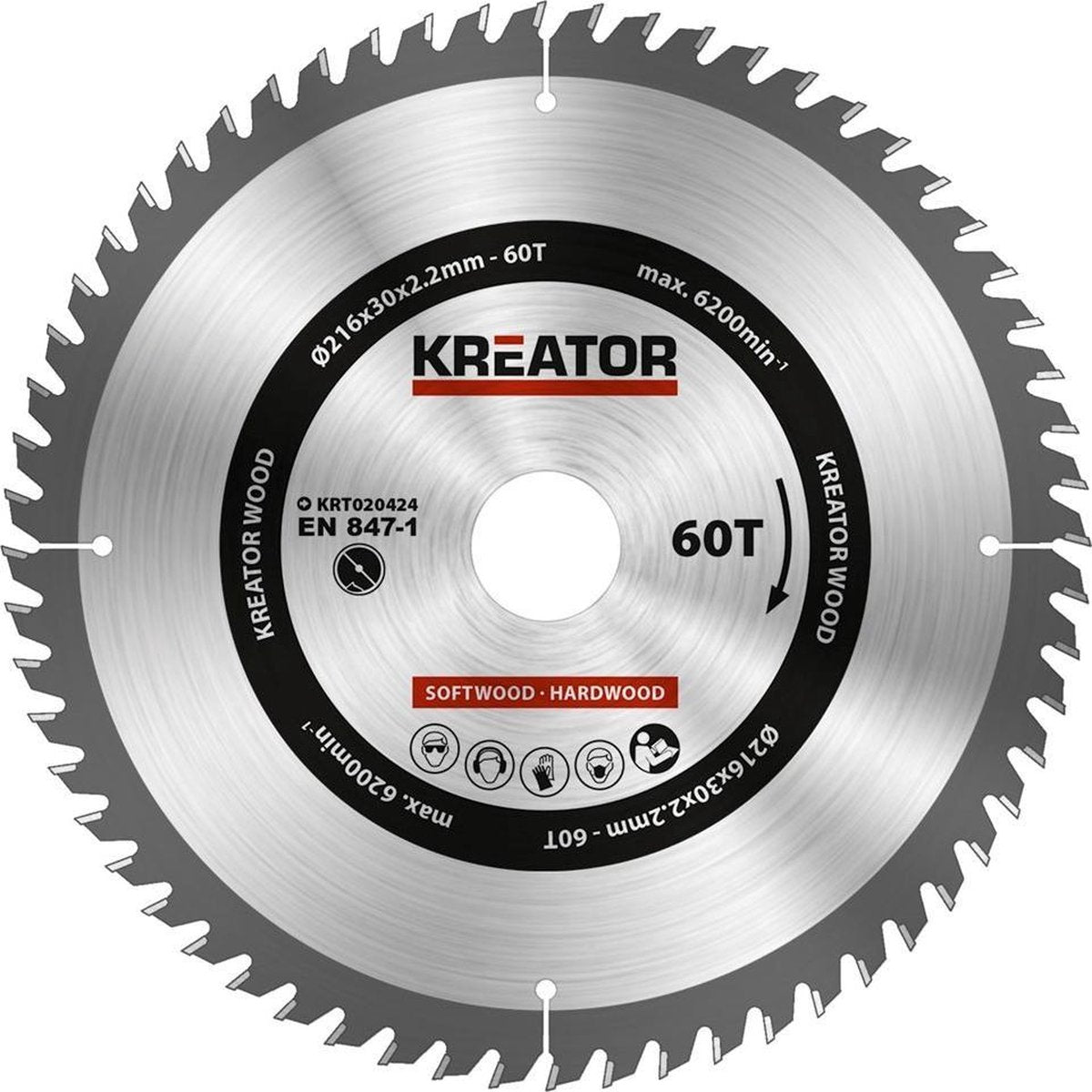 Kreator krt020424 zaagblad hout 216 mm - 60t