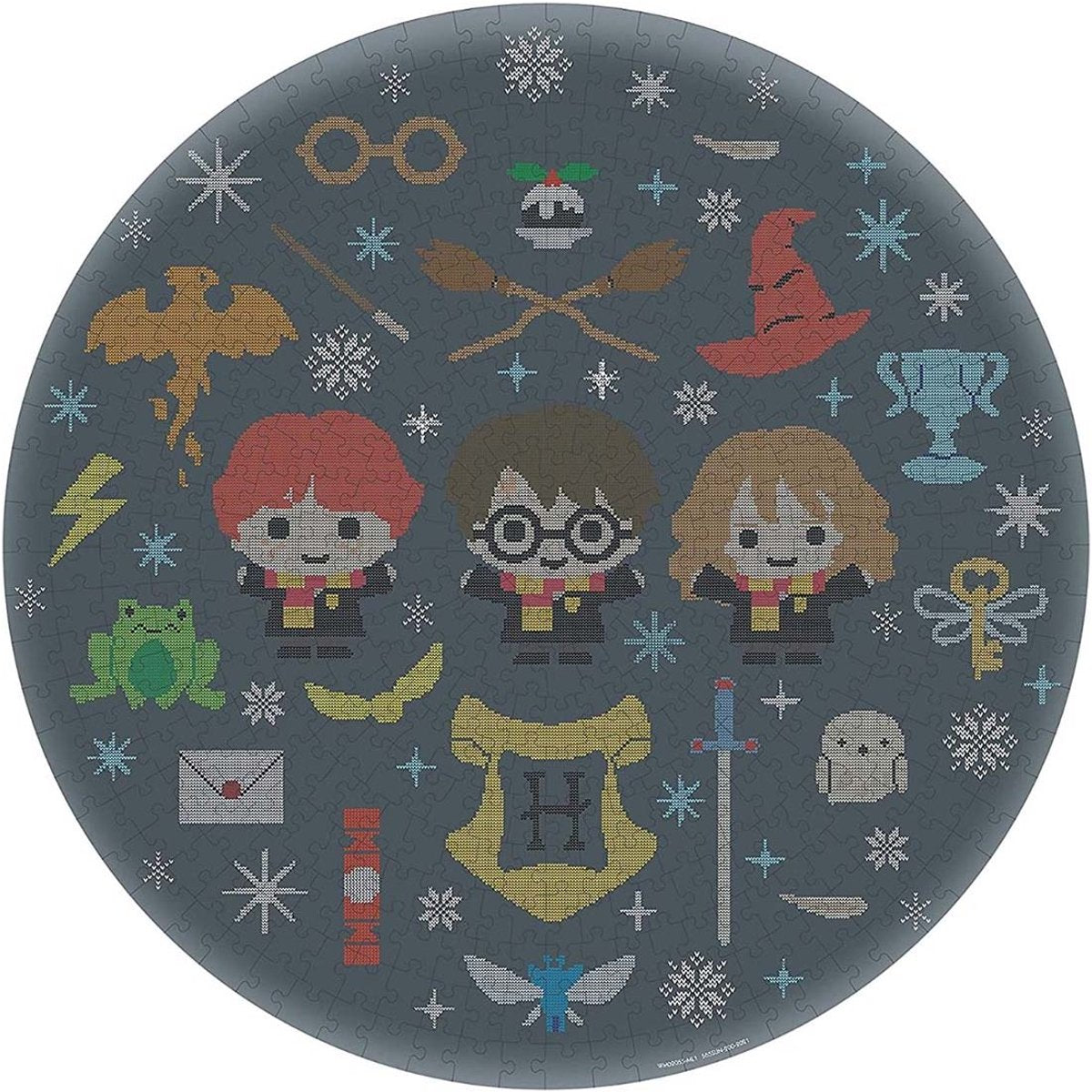 Harry Potter , ronde puzzel 500 stukjes kerst in zweinstein 50cm met decoratieve doos, veelkleurig