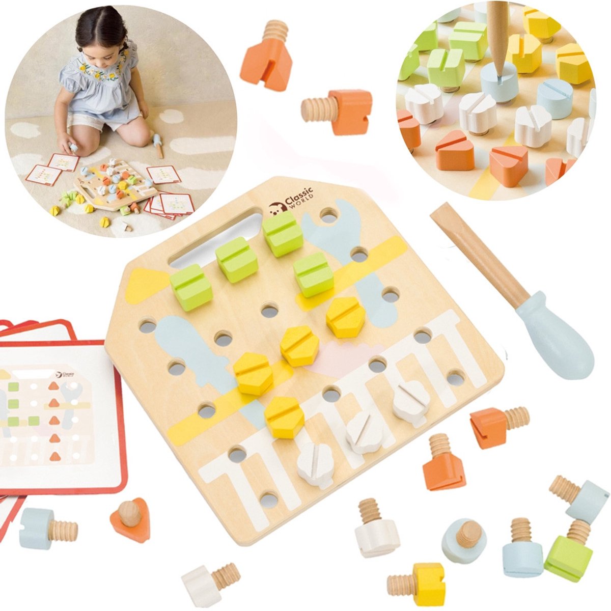 Classic World houten schroefbord educatief speelgoed 27-delig.