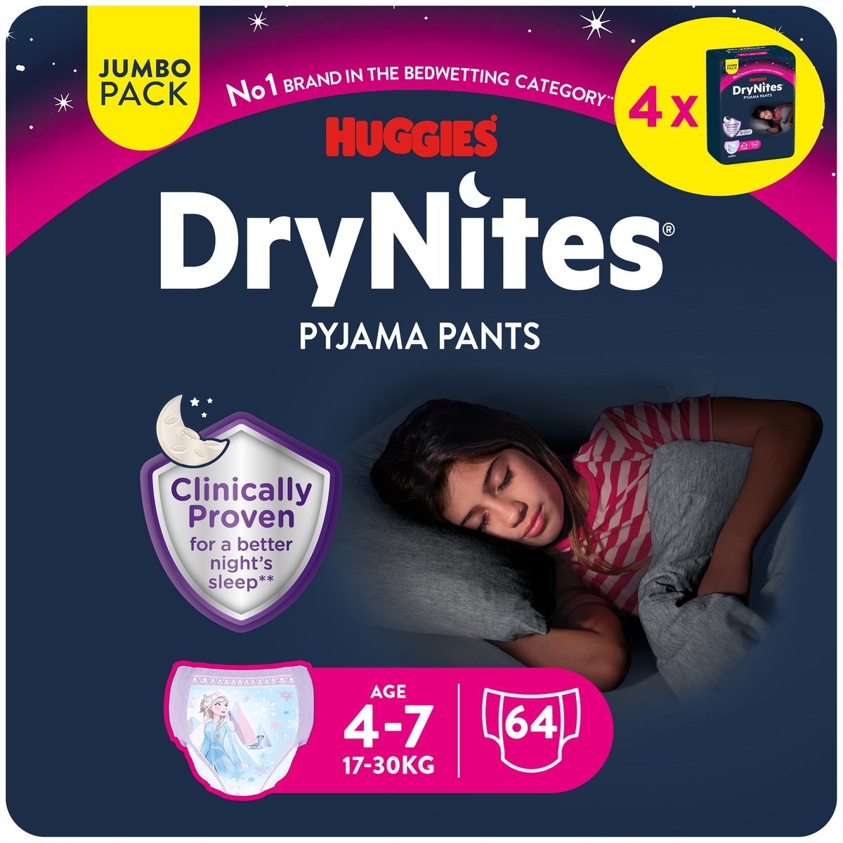 DryNites Huggies luierbroekjes - meisjes - 4 tot 7 jaar (17 - 30 kg) - 64 stuks - voordeelverpakking