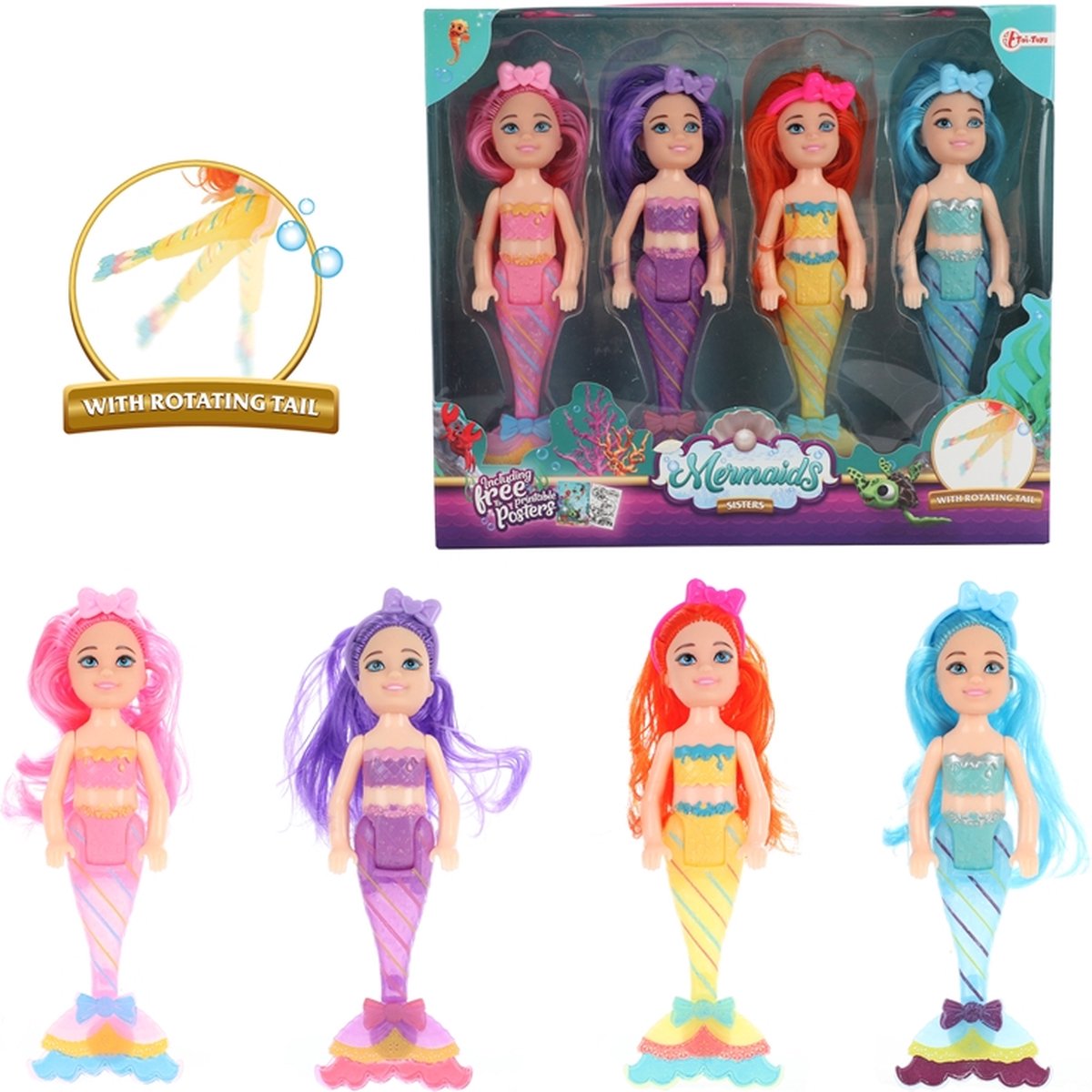 Toi-Toys Mermaids zeemeermin pop zusjes, 4st.