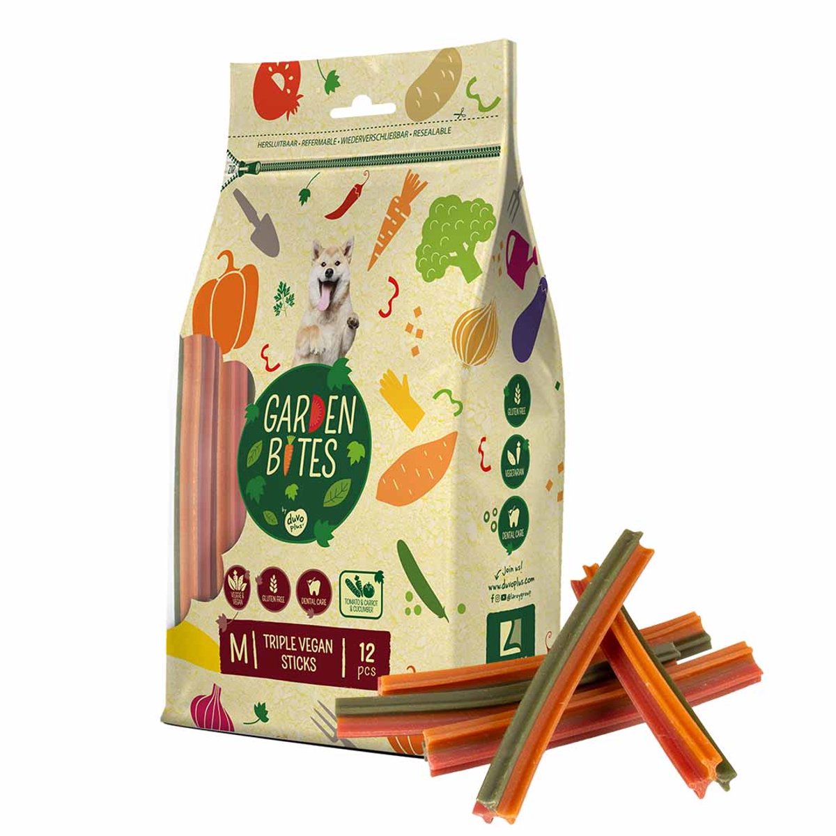 Garden Bites Duvoplus - triple vegan sticks hondensnacks - hondensnoepjes - vegetarisch glutenvrij - medium 12st