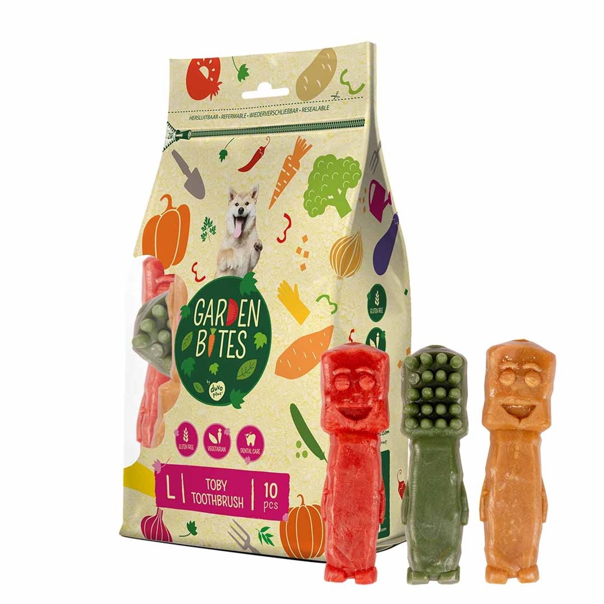 Garden Bites Duvoplus - toby toothbrush hondensnacks - hondensnoepjes - vegetarisch glutenvrij - large 10st