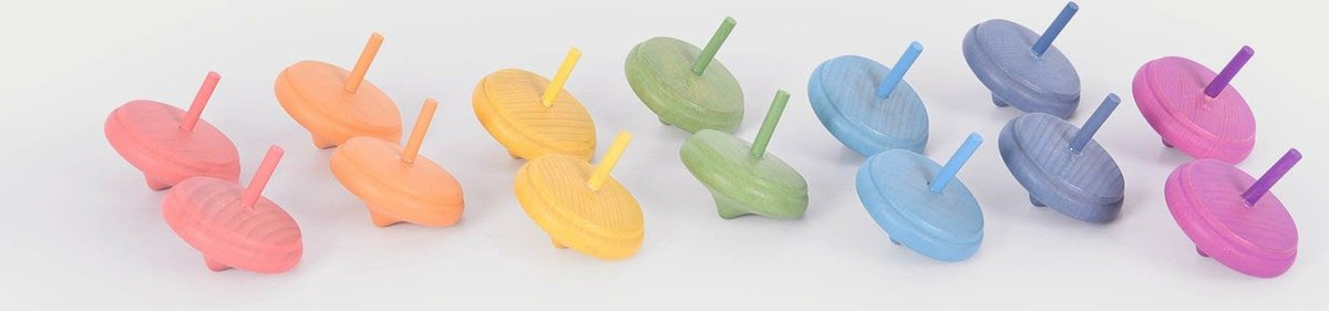 TickIT Regenboog houten tollen – 14-delige set – duurzaam educatief speelgoed