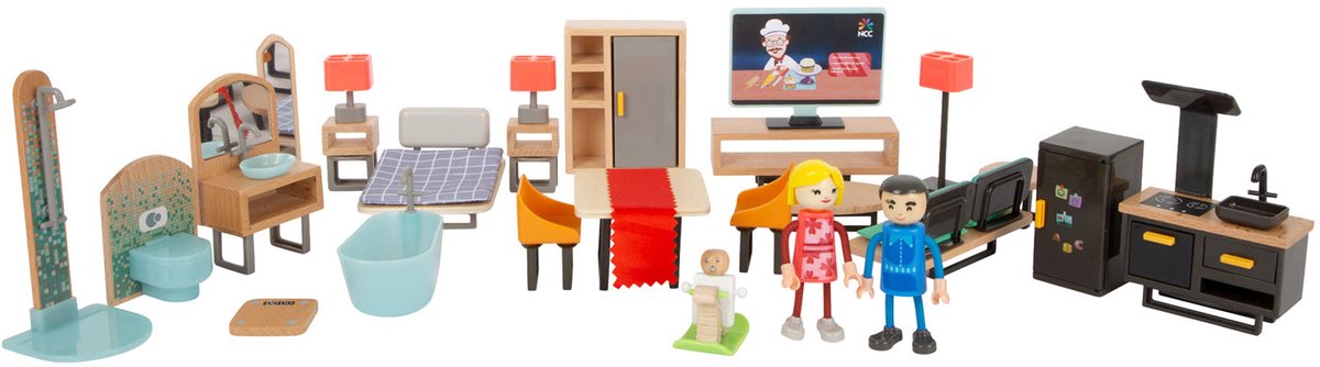 Small Foot - houten poppenhuis meubeltjes modern complete set, 31dlg.