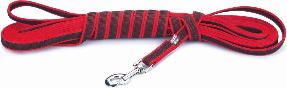 Julius K9 Anti slip hondentrainingslijn- speurlijn rood met handvat 20mm x 10m