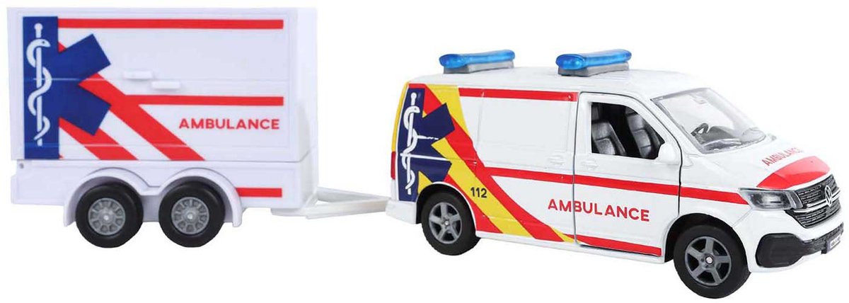 Kids GLOBE vw transporter ambulance met aanhangwagen