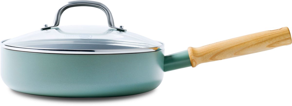 GreenPan mayflower sauteerpan 24cm - 2.6l - pfas-vrije antikleeflaag - koekenpan inductie - keramische pan - niet ovenbestendig - koudgrepen - met deksel - blauw