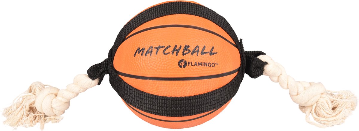 Flamingo Hondenspeelgoed – matchball basketbal met touw – hondenspeelgoed – hondentouw – hond bal – honden bal – 40 cm – oranje
