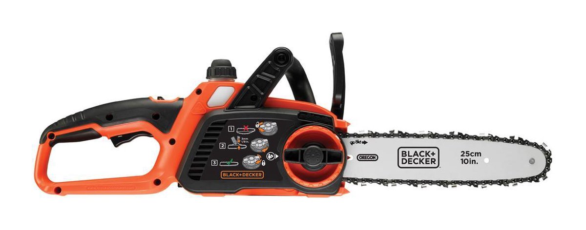BLACK+DECKER lichtgewicht lithium compacte kettingzaag 18v 2.0ah. 25cm zwaard. kettingsnelheid 3.5m s - gkc1825l20-qw
