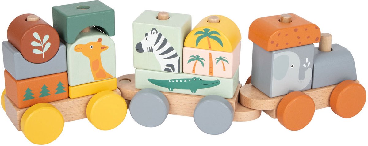 Small Foot - houten stapelblokken trein safari, 16dlg.