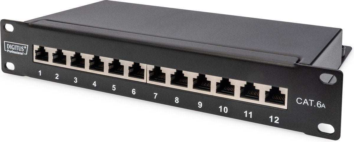 Digitus dn-91612s-ea 12 poorten netwerkpatchpaneel 254 mm (10) cat 6a 1 he ingericht