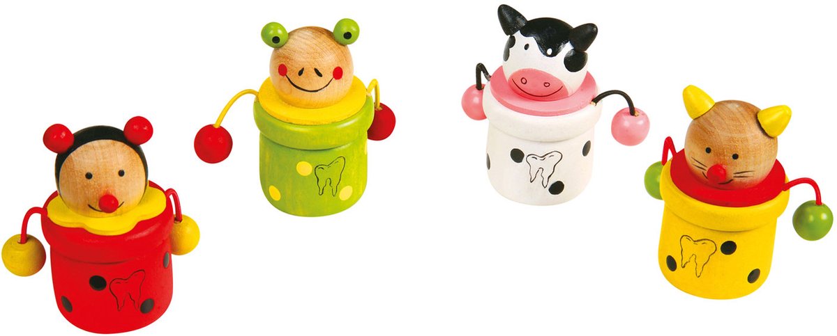 Small Foot - houten melktandenpotje dier, 4st.