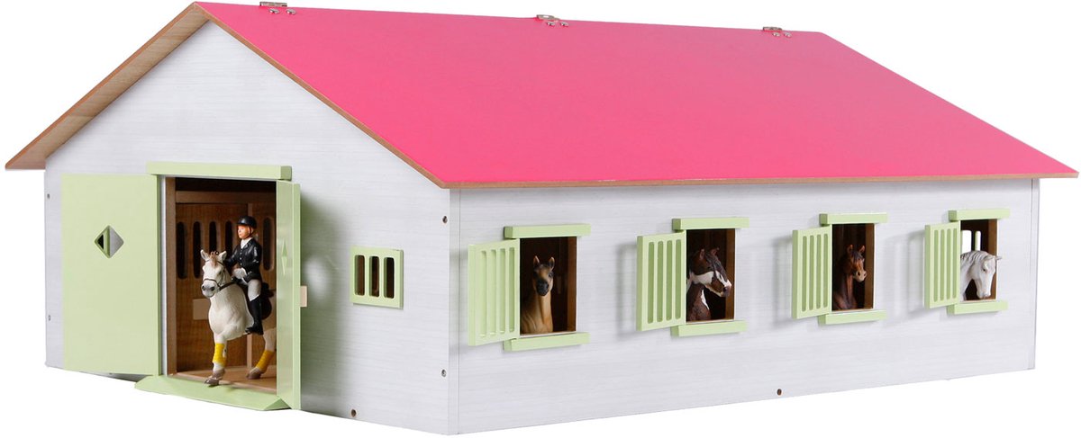 Kids GLOBE paardenstal roze met 7 boxen, 1:24