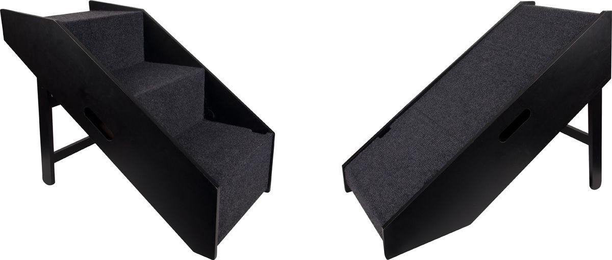 Flamingo Hondenloopplank trapje pino zwart – 2-in-1 opvouwbare instaphulp – 62x36x51 cm – tot 40 kg – hondentrap mdf