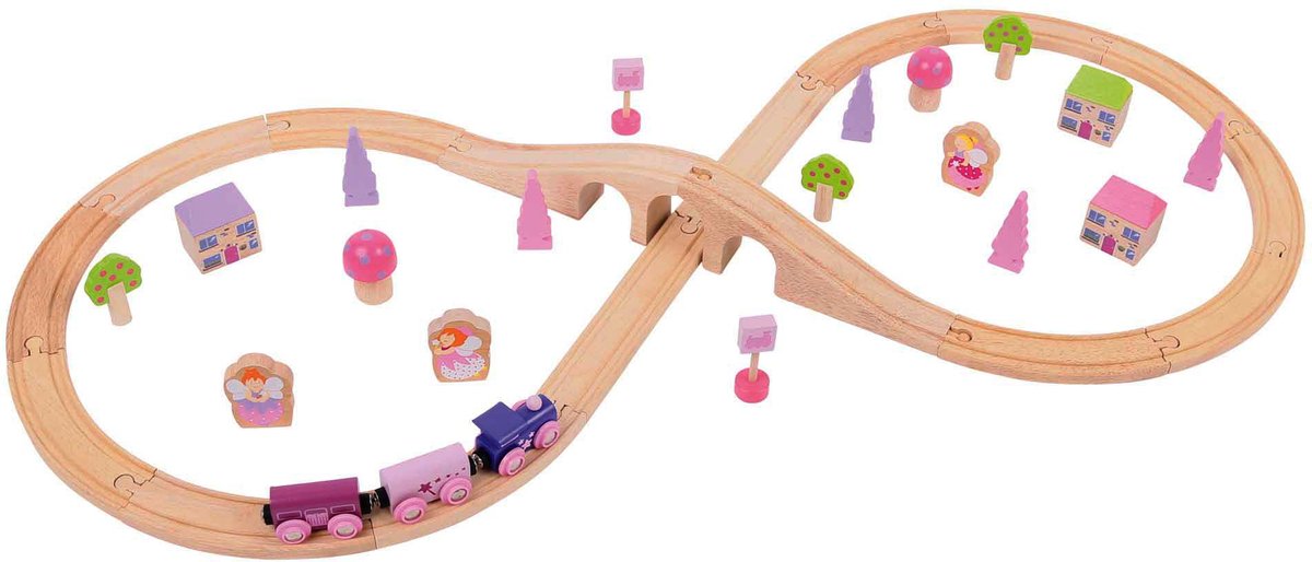BIGJIGS Houten treinset roze 40-delig