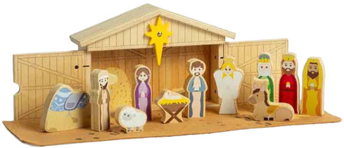 BIGJIGS houten kerststal set, 13dlg.