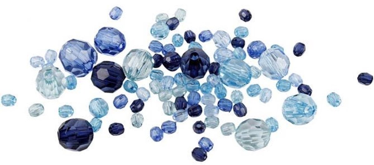 Creativ Company Cc plastic facet kralenmix 4-12 mm blauwe harmonie 170 stuks